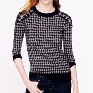 J crew grey navy houndstooth merino wool stretchy crew neck 3/4 sleeve sweater s
